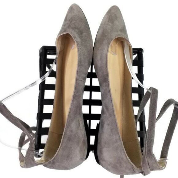 Vince Camuto Bevian Grey Suede Point Toe Ankle Lace Flats Womens Size 9.5M - Picture 3 of 10
